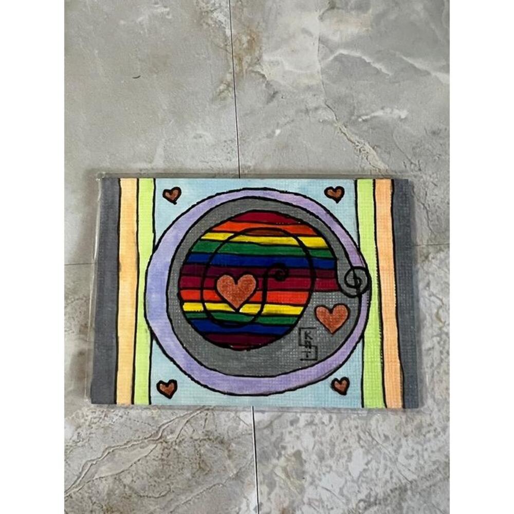 PaintingOOAK Original 2.5" x 3.5" Art Magnet - Spiral Heart - By Kat Sanders